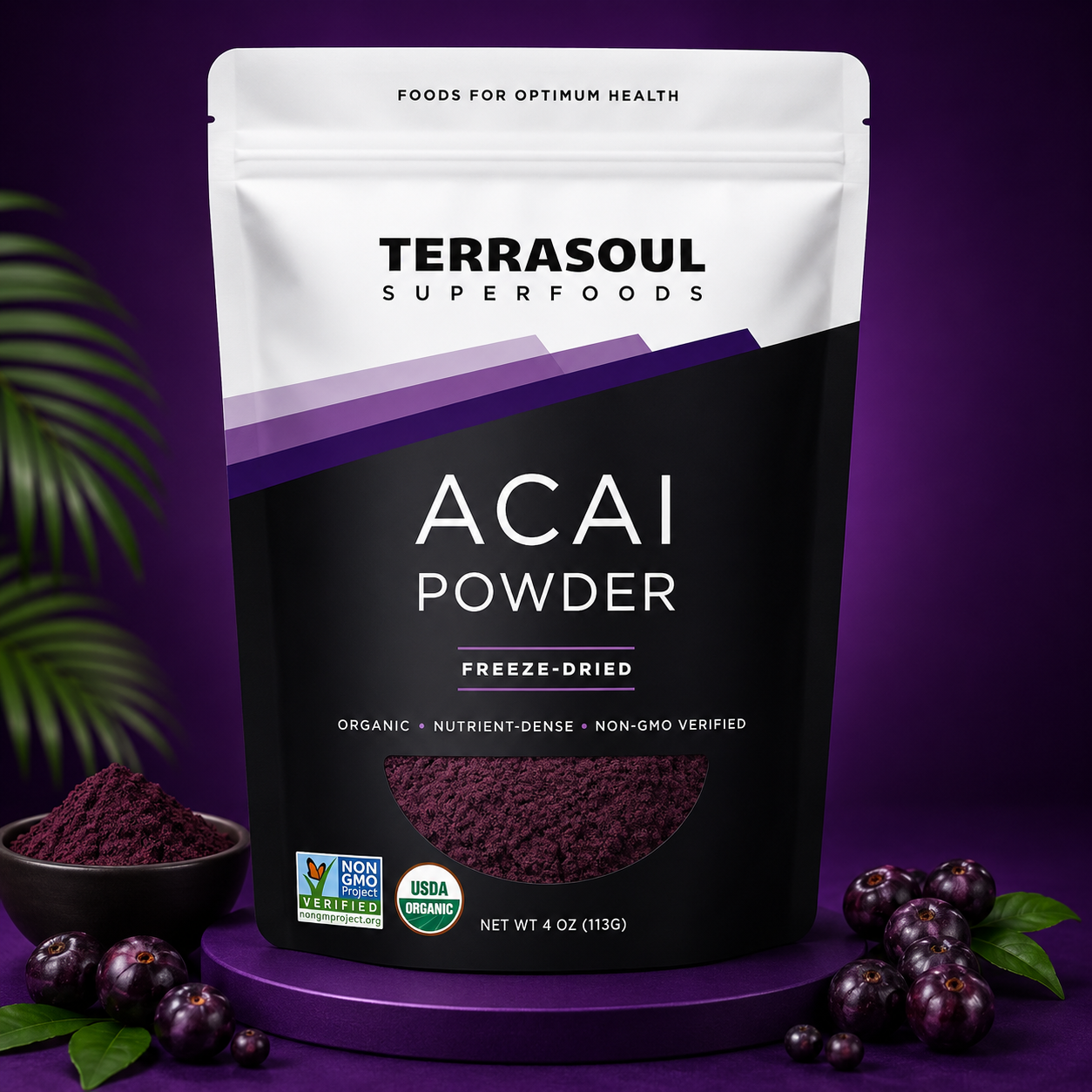 Terrasoul Superfoods Organic Acai Berry Powder, 4 Oz, Freeze-Dried for Freshness, Omega Fats Boost for Smoothie Bowls, and Antioxidant-Packed Superfoods Recipes