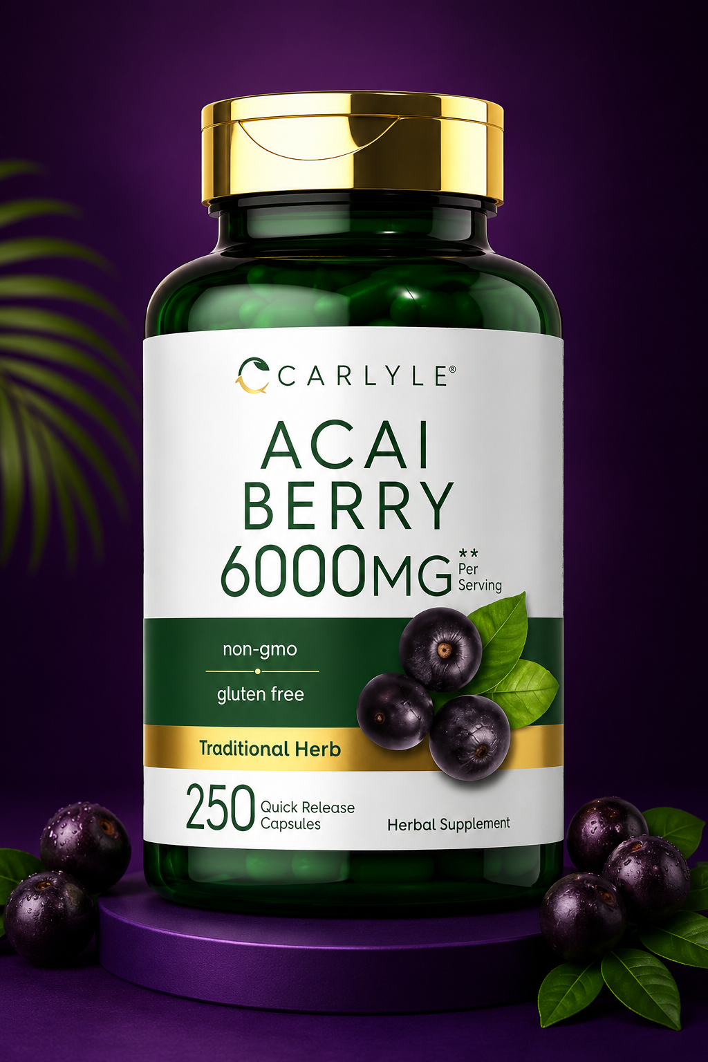 Carlyle Acai Berry Capsules | 250 Count | Non-GMO & Gluten Free Acai Berry Extract